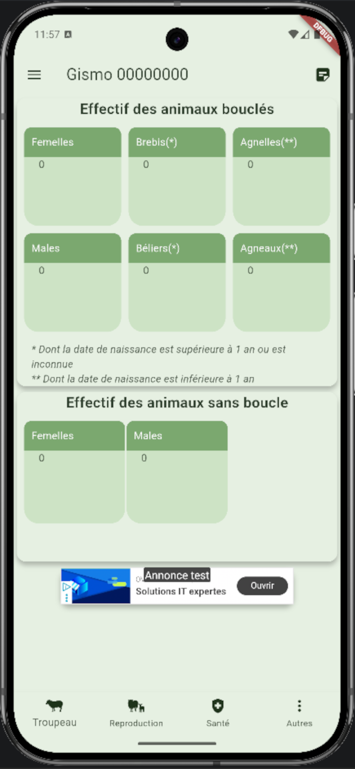 Ecran mobile d'accueil de Gismo